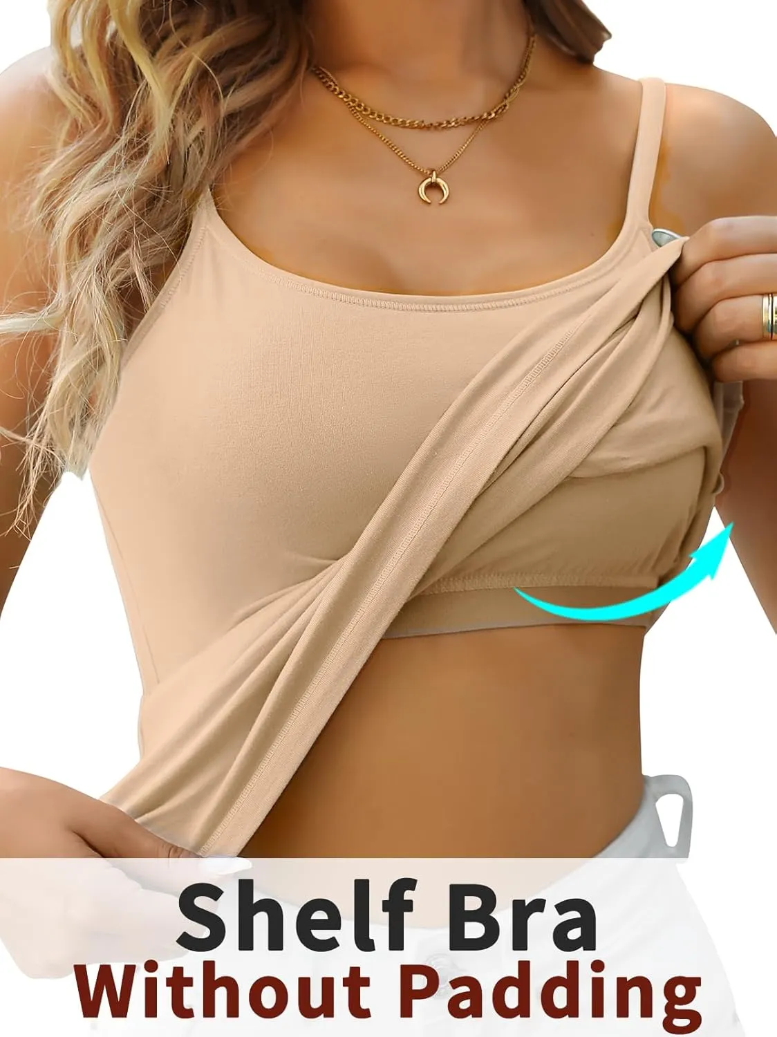 V FOR CITY Cotton Shelf Bra Camisole Tops for Women Adjustable Spaghetti Strap Tank Top Summer Cami Shirt 3 Pack
