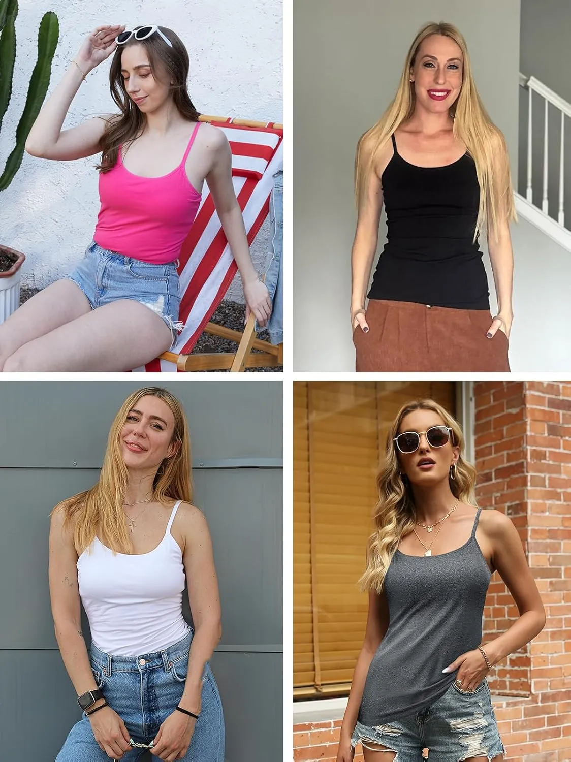 V FOR CITY Cotton Shelf Bra Camisole Tops for Women Adjustable Spaghetti Strap Tank Top Summer Cami Shirt 3 Pack