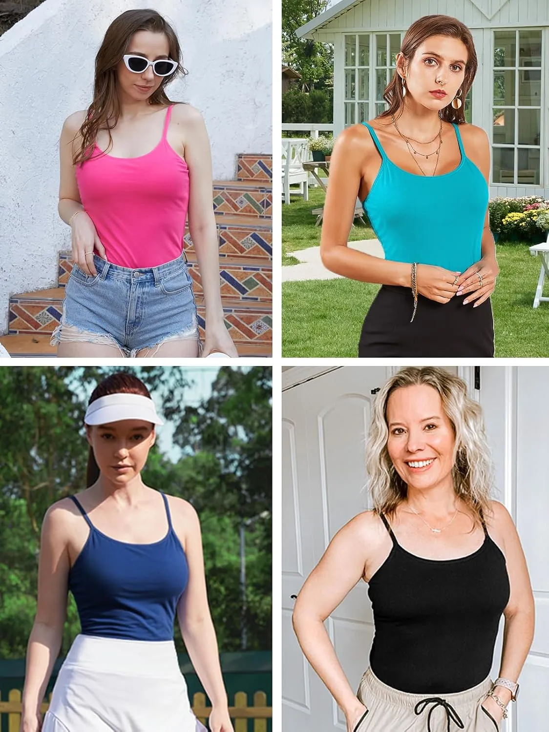 V FOR CITY Cotton Shelf Bra Camisole Tops for Women Adjustable Spaghetti Strap Tank Top Summer Cami Shirt 3 Pack