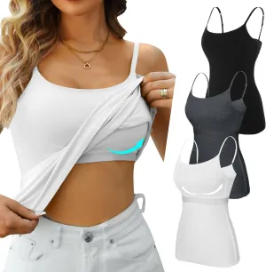 V FOR CITY Cotton Shelf Bra Camisole Tops for Women Adjustable Spaghetti Strap Tank Top Summer Cami Shirt 3 Pack