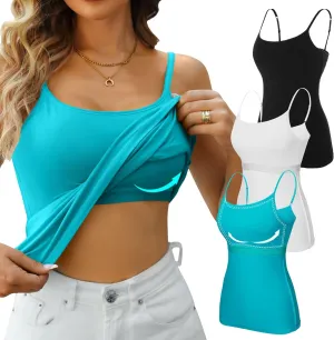 V FOR CITY Cotton Shelf Bra Camisole Tops for Women Adjustable Spaghetti Strap Tank Top Summer Cami Shirt 3 Pack