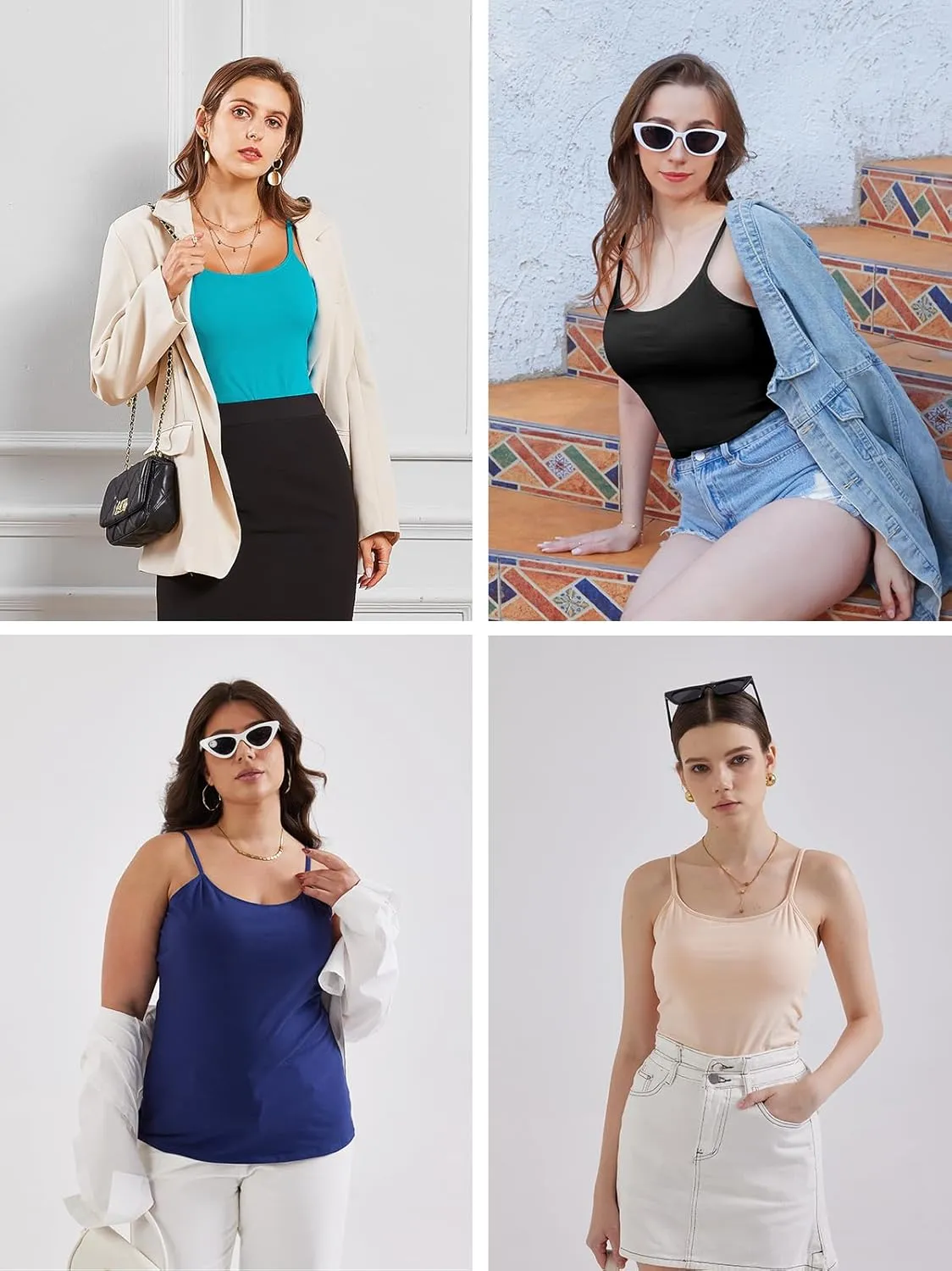 V FOR CITY Cotton Shelf Bra Camisole Tops for Women Adjustable Spaghetti Strap Tank Top Summer Cami Shirt 3 Pack