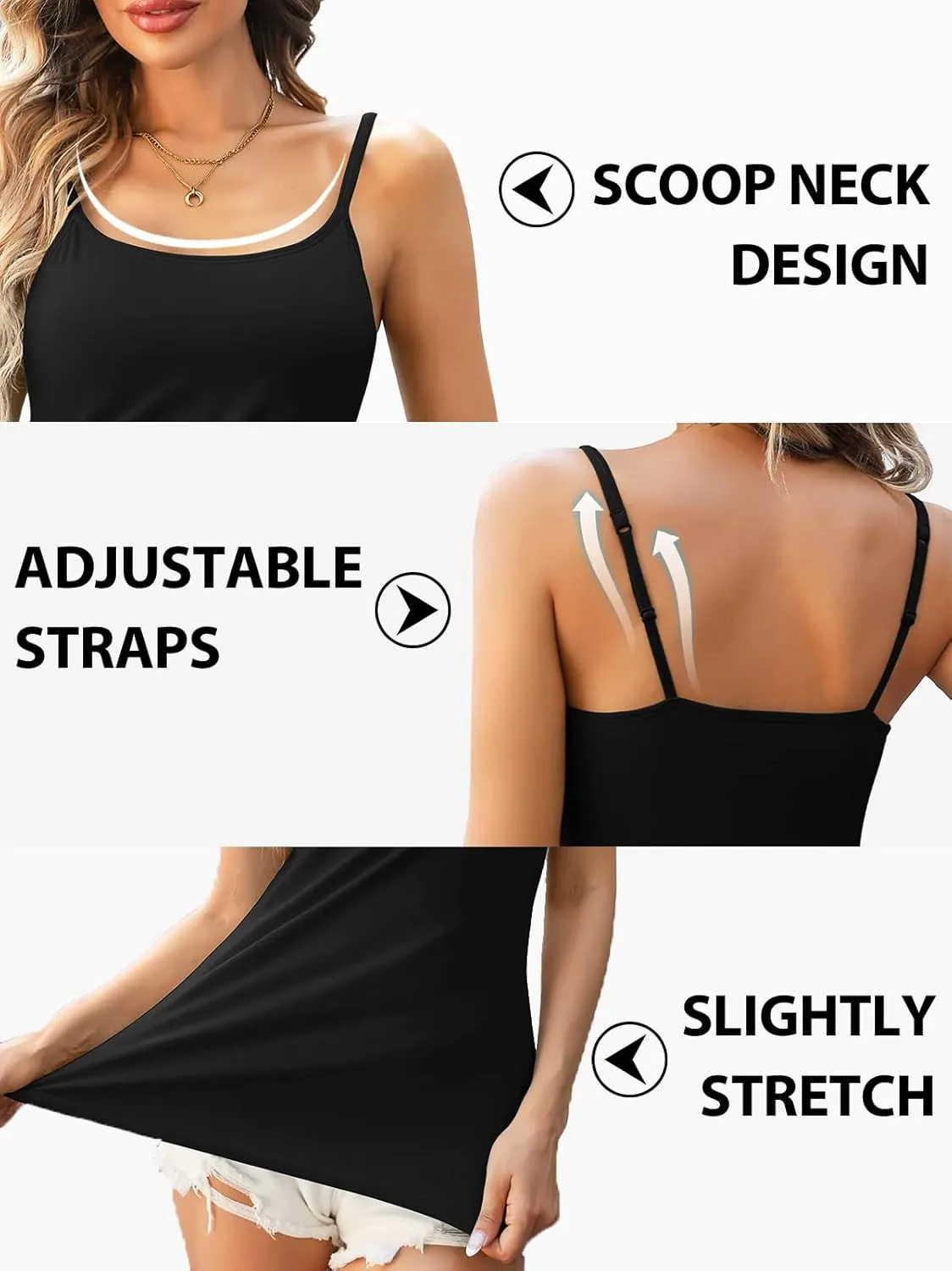 V FOR CITY Cotton Shelf Bra Camisole Tops for Women Adjustable Spaghetti Strap Tank Top Summer Cami Shirt 3 Pack