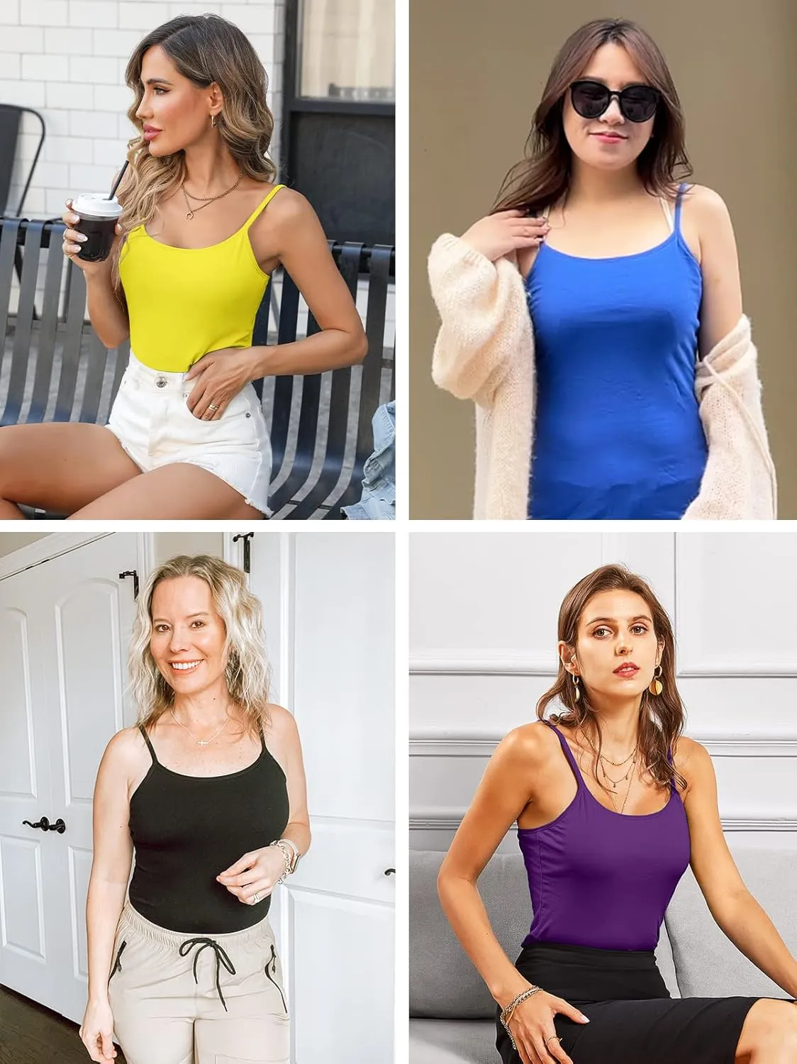 V FOR CITY Women's Shelf Bra Camisole Tops Adjustable Spaghetti Strap Cami Tank Cotton Undershirts 2 Pack