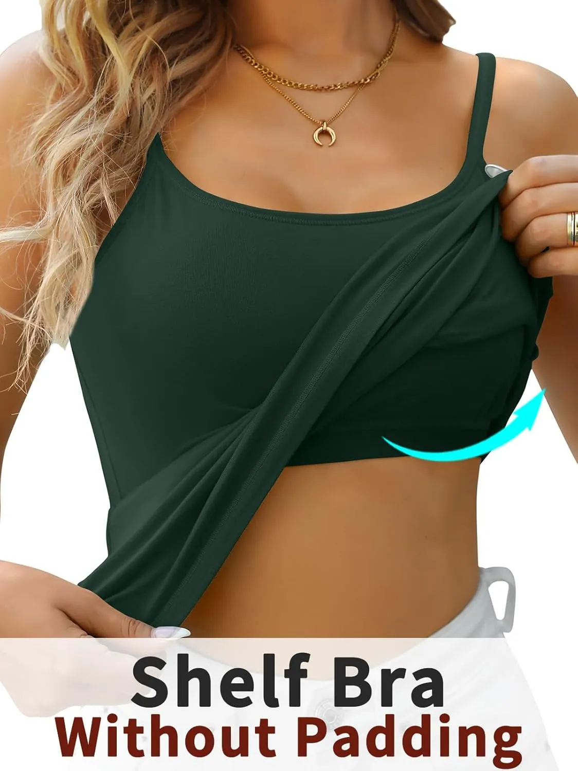 V FOR CITY Women's Shelf Bra Camisole Tops Adjustable Spaghetti Strap Cami Tank Cotton Undershirts 2 Pack