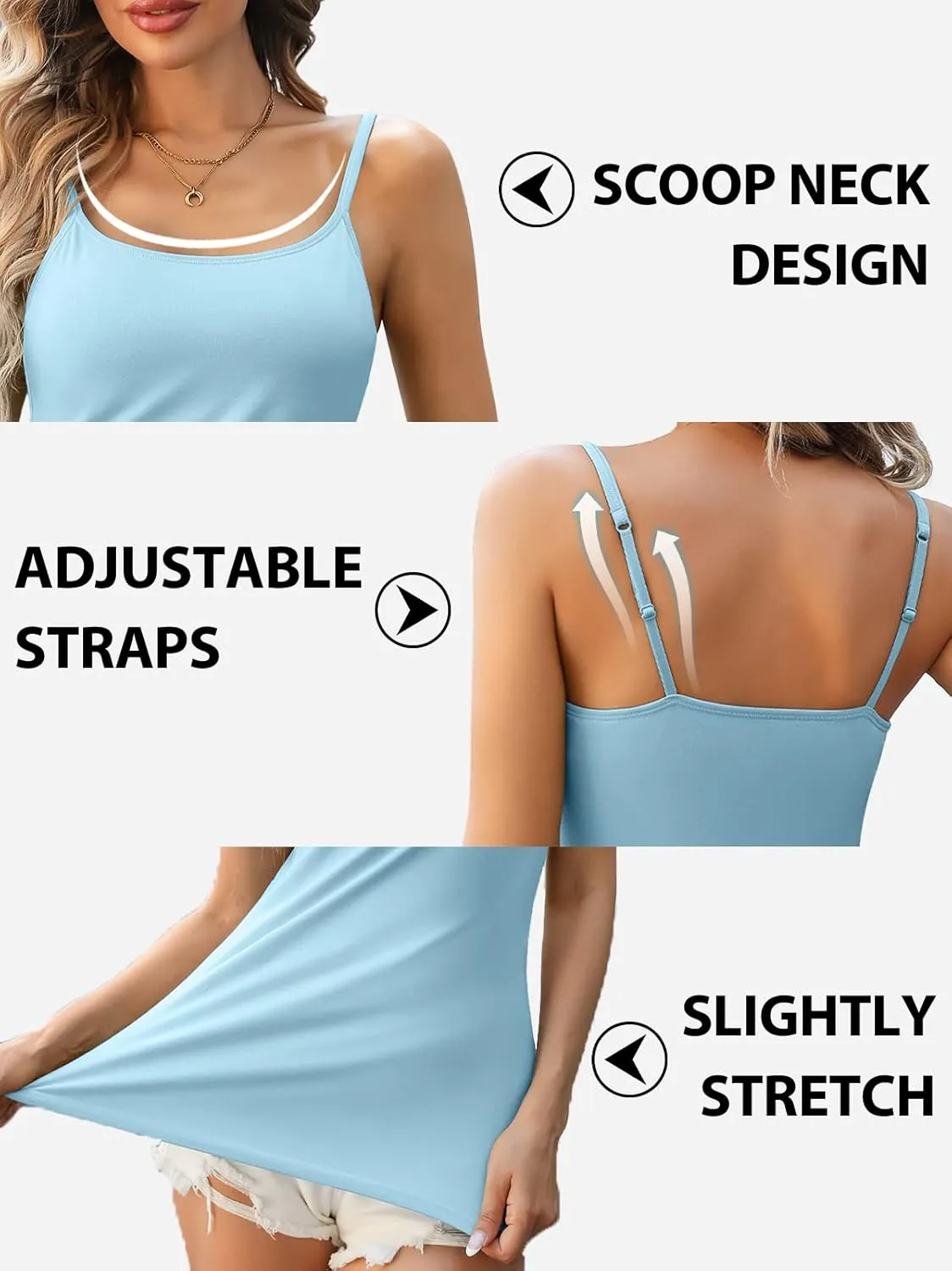 V FOR CITY Women's Shelf Bra Camisole Tops Adjustable Spaghetti Strap Cami Tank Cotton Undershirts 2 Pack