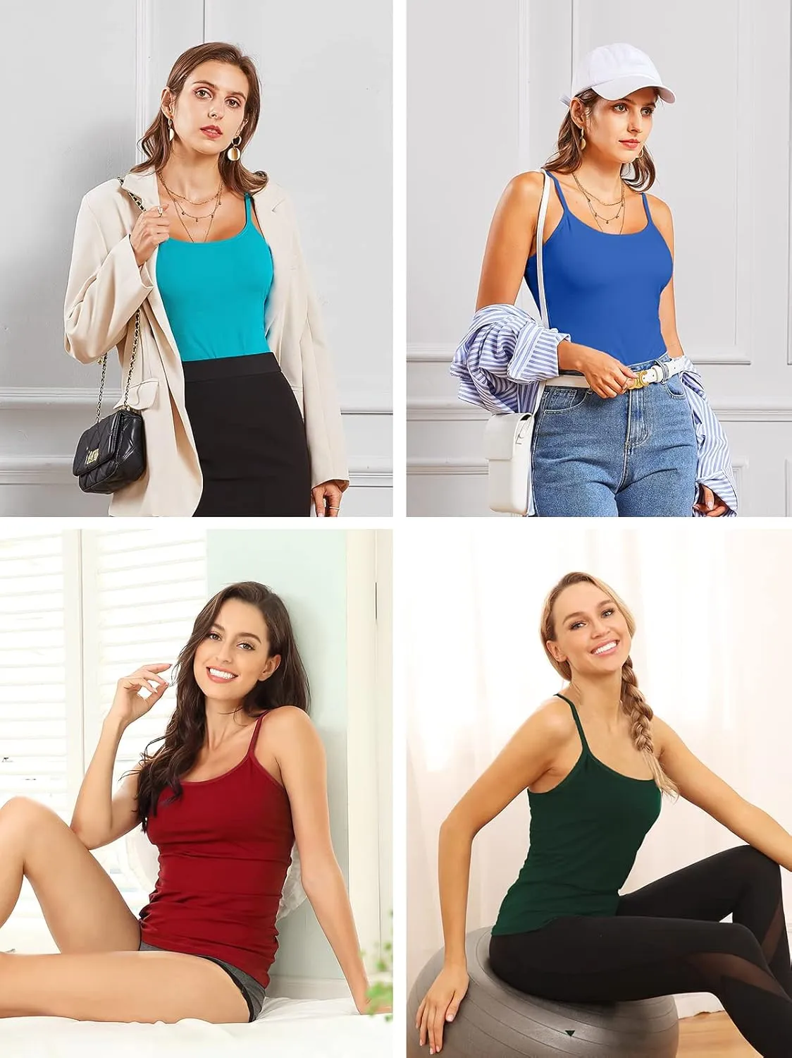 V FOR CITY Women's Shelf Bra Camisole Tops Adjustable Spaghetti Strap Cami Tank Cotton Undershirts 2 Pack