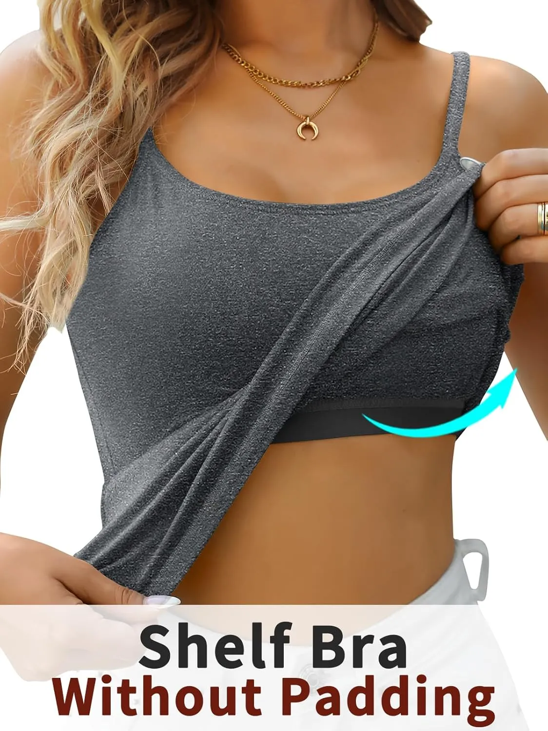 V FOR CITY Women's Shelf Bra Camisole Tops Adjustable Spaghetti Strap Cami Tank Cotton Undershirts 2 Pack