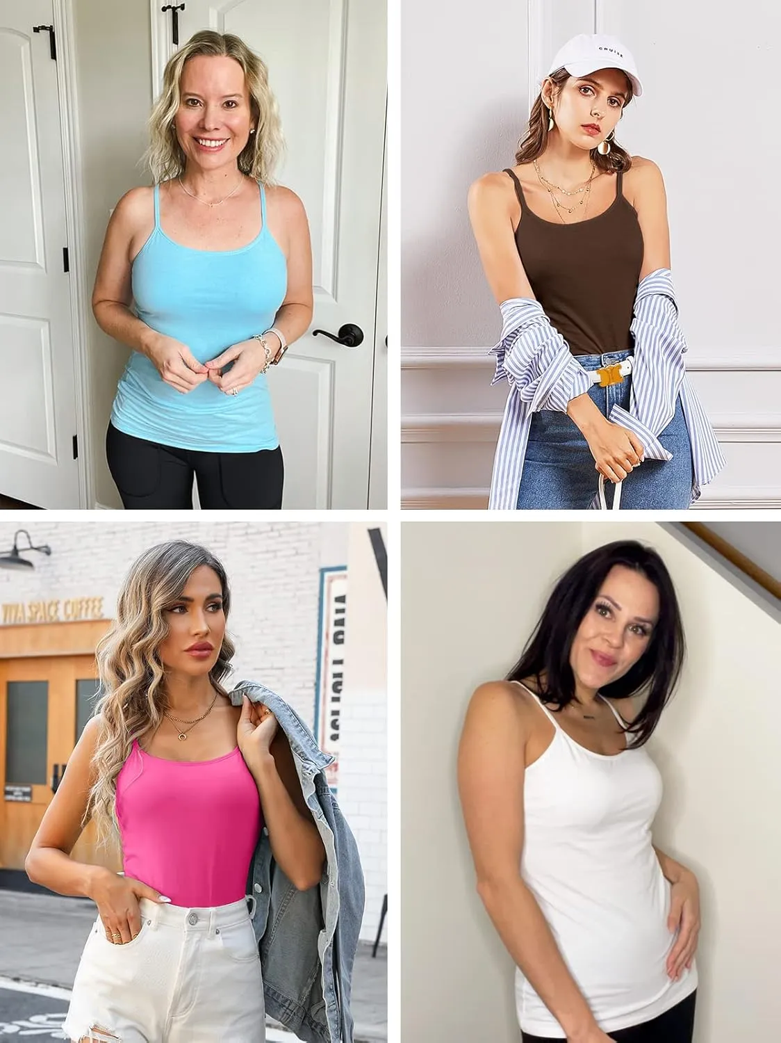 V FOR CITY Women's Shelf Bra Camisole Tops Adjustable Spaghetti Strap Cami Tank Cotton Undershirts 2 Pack