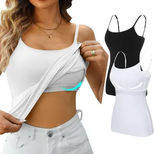 V FOR CITY Women's Shelf Bra Camisole Tops Adjustable Spaghetti Strap Cami Tank Cotton Undershirts 2 Pack