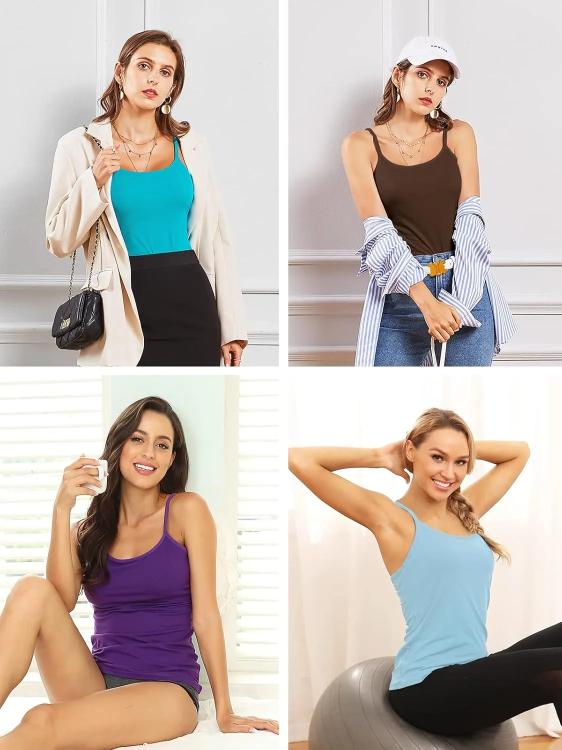 V FOR CITY Women's Shelf Bra Camisole Tops Adjustable Spaghetti Strap Cami Tank Cotton Undershirts 2 Pack