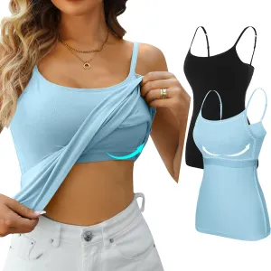 V FOR CITY Women's Shelf Bra Camisole Tops Adjustable Spaghetti Strap Cami Tank Cotton Undershirts 2 Pack