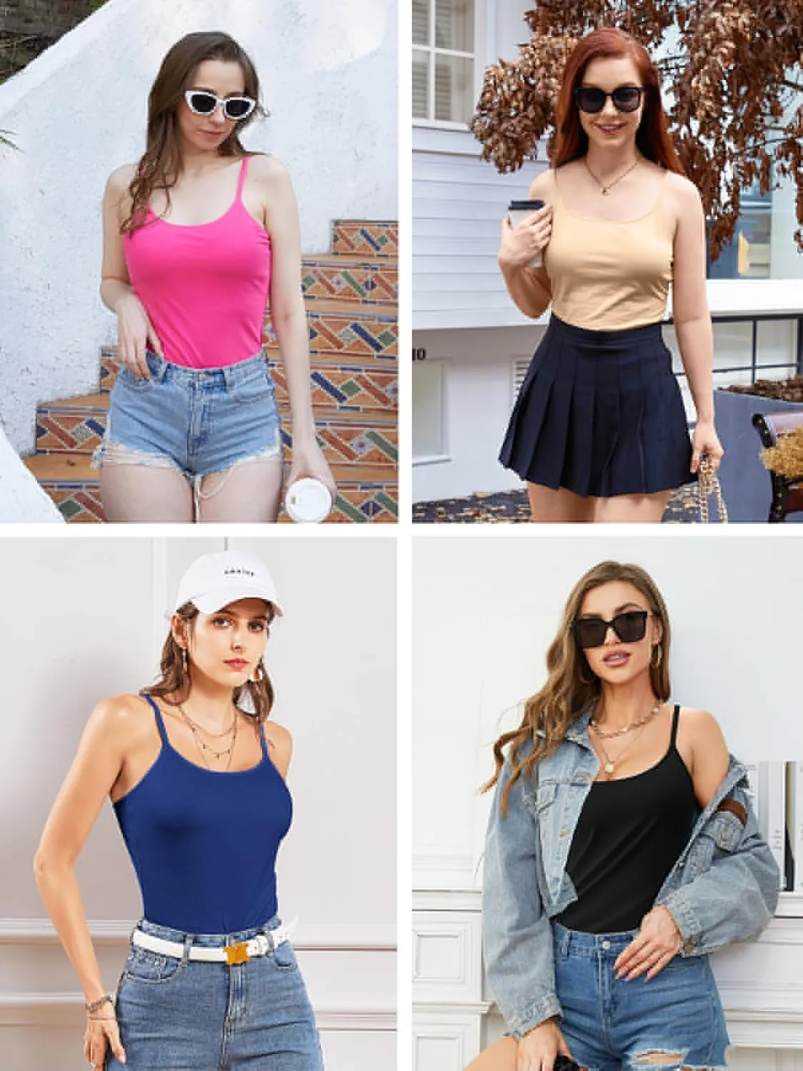 V FOR CITY Women's Shelf Bra Camisole Tops Adjustable Spaghetti Strap Cami Tank Cotton Undershirts 2 Pack