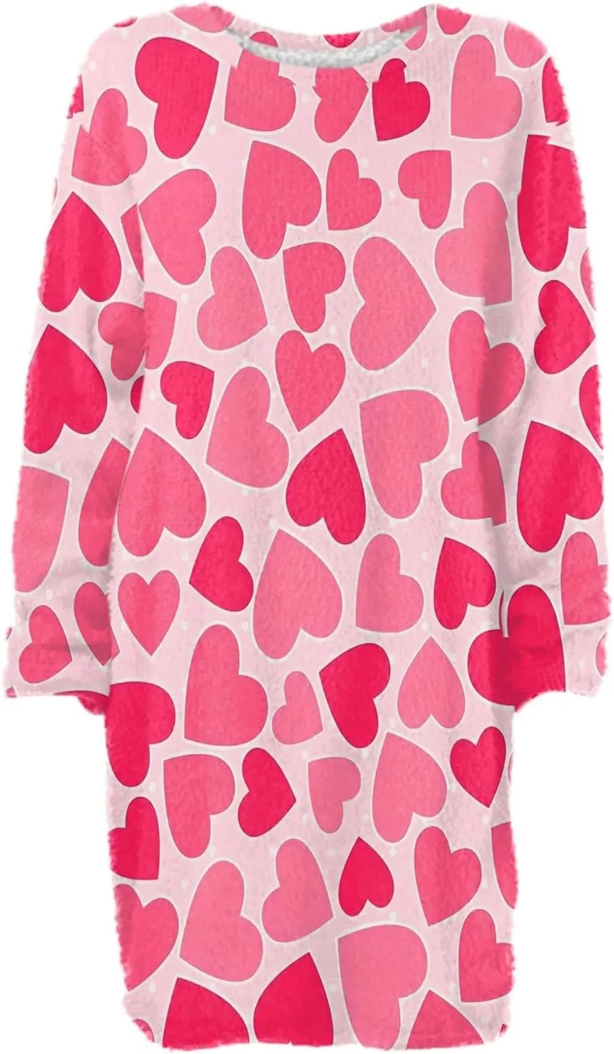 Valentines Day Dress for Women Round Neck Casual Long Sleeve Plush Plaid Dresses