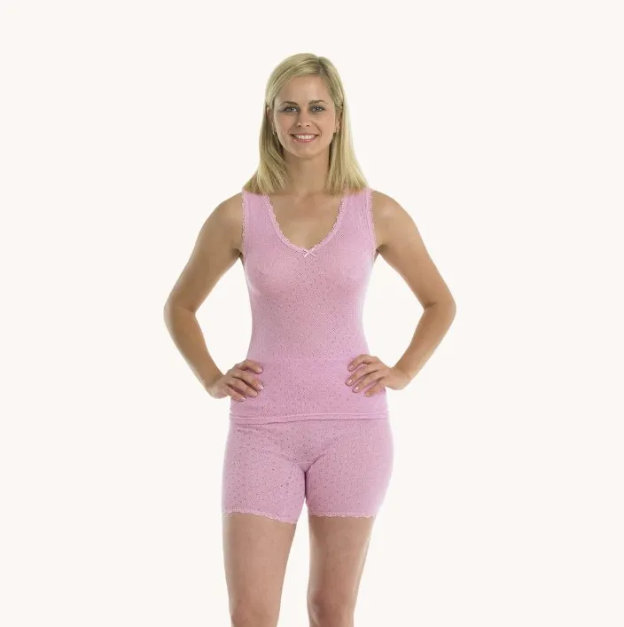Vedonis  Brushed Thermal Lace Edged Pantee - L & XL - Pink - White