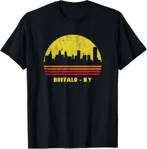 Vintage Retro Sunset Buffalo NY Skyline T-Shirt