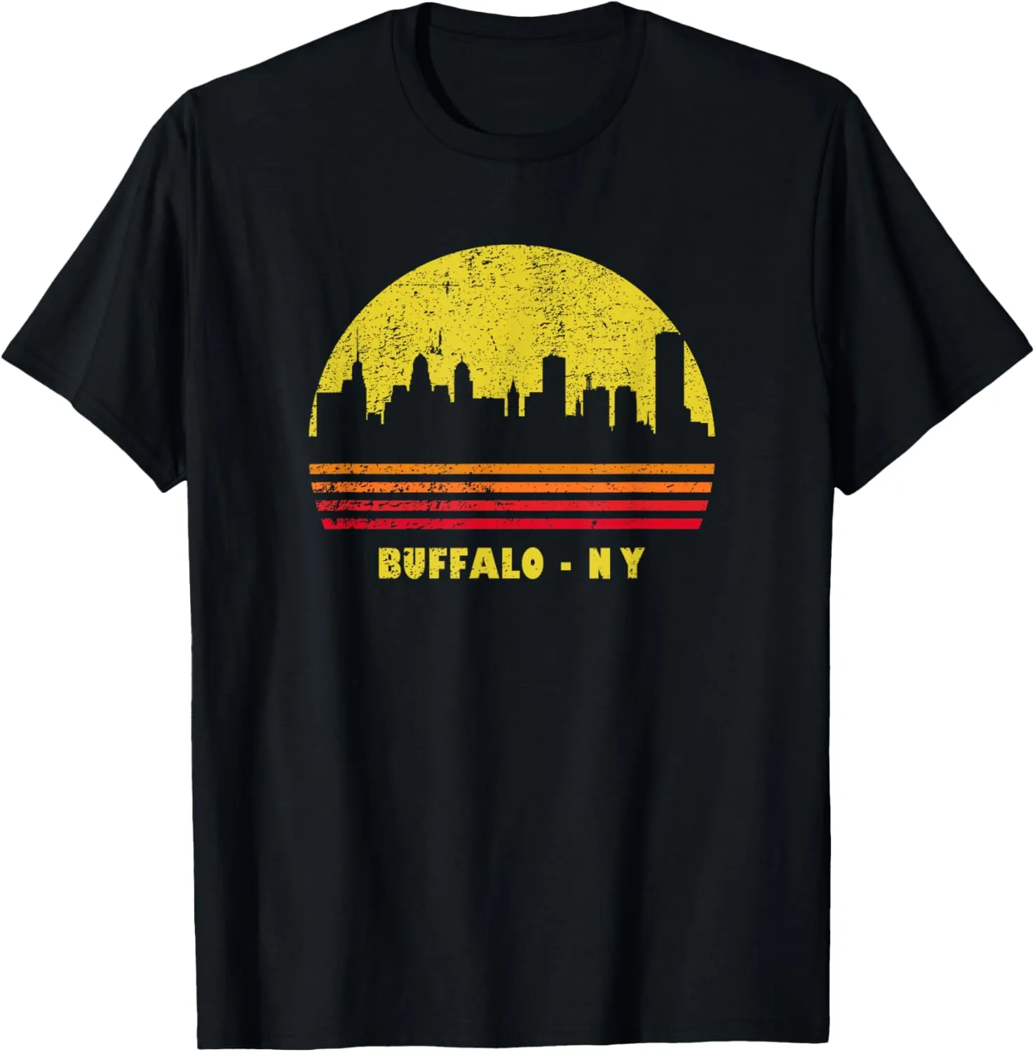 Vintage Retro Sunset Buffalo NY Skyline T-Shirt