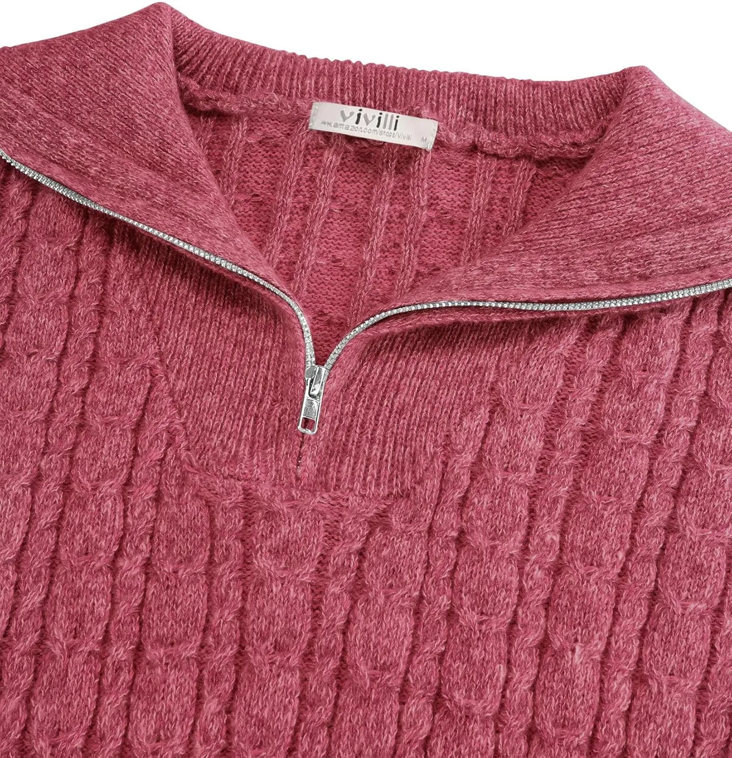 Vivilli Women's Oversized Sweater Quarter Zip Chunky Cable Knit Sweaters Fall Winter Fashion Pullover Sweater Tops