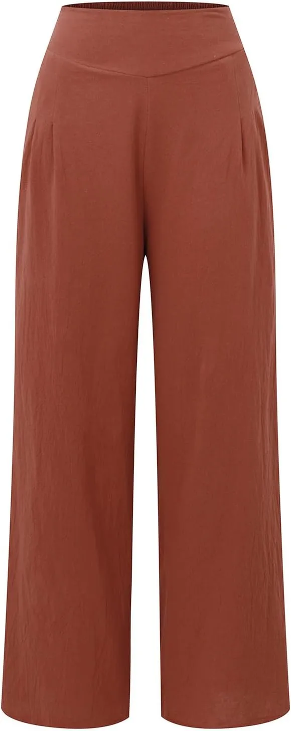 Wide Leg Cotton Pants for Women High Waist Wide Leg Loose Palazzo Beach Pants High Waist Plus Size Lounge Palazzo Trousers