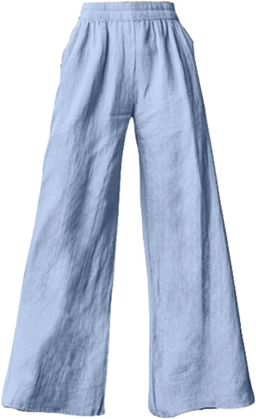 Wide Leg Linen Pants for Women 2025 Summer Casual Flowy Baggy Palazzo Trousers Loose Fit High Waisted with Pockets