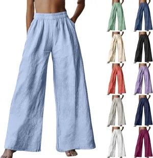 Wide Leg Linen Pants for Women 2025 Summer Casual Flowy Baggy Palazzo Trousers Loose Fit High Waisted with Pockets