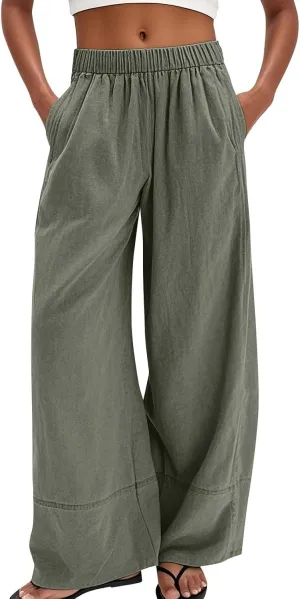 Wide Leg Linen Pants Women 2025 Summer High Waist Palazzo Pants Baggy Lightweight Boho Beach Lounge Trousers Pockets