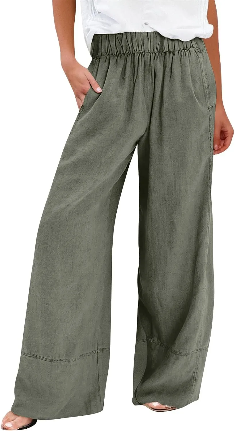 Wide Leg Linen Pants Women 2025 Summer High Waist Palazzo Pants Baggy Lightweight Boho Beach Lounge Trousers Pockets