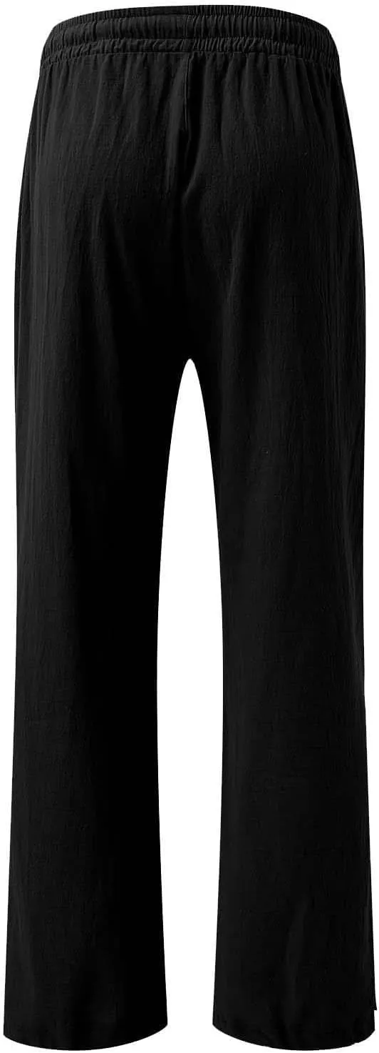Wide Leg Linen Pants Women Plus Size High Waisted Palazzo Pant Casual Comfy Flowy Beach Summer Trousers with Pockets