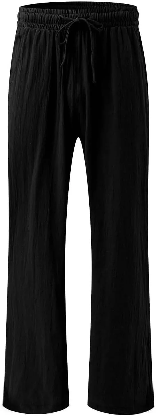 Wide Leg Linen Pants Women Plus Size High Waisted Palazzo Pant Casual Comfy Flowy Beach Summer Trousers with Pockets