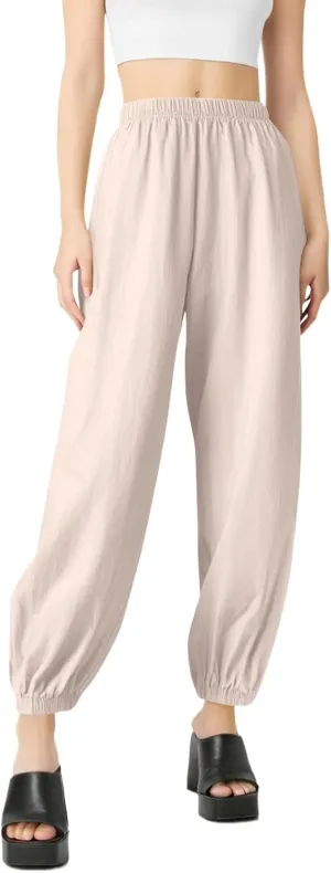 Wide Leg Pants for Women Cargo Summer, Black Linen Pants Women Trousers Cotton Linen Petite High Waisted