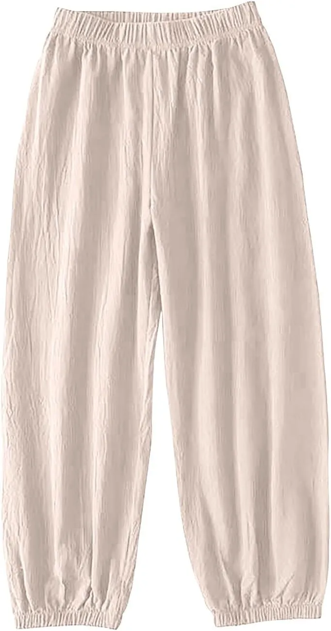 Wide Leg Pants for Women Cargo Summer, Black Linen Pants Women Trousers Cotton Linen Petite High Waisted