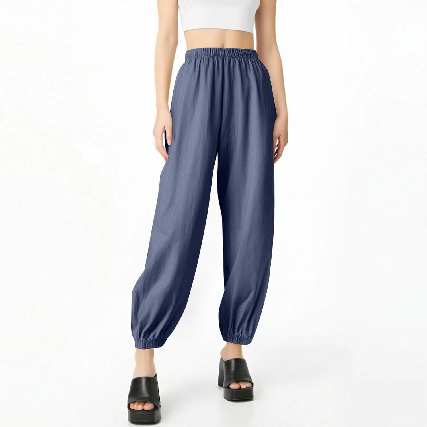 Wide Leg Pants for Women Cargo Summer, Black Linen Pants Women Trousers Cotton Linen Petite High Waisted