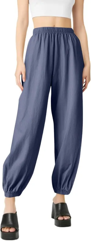 Wide Leg Pants for Women Cargo Summer, Black Linen Pants Women Trousers Cotton Linen Petite High Waisted