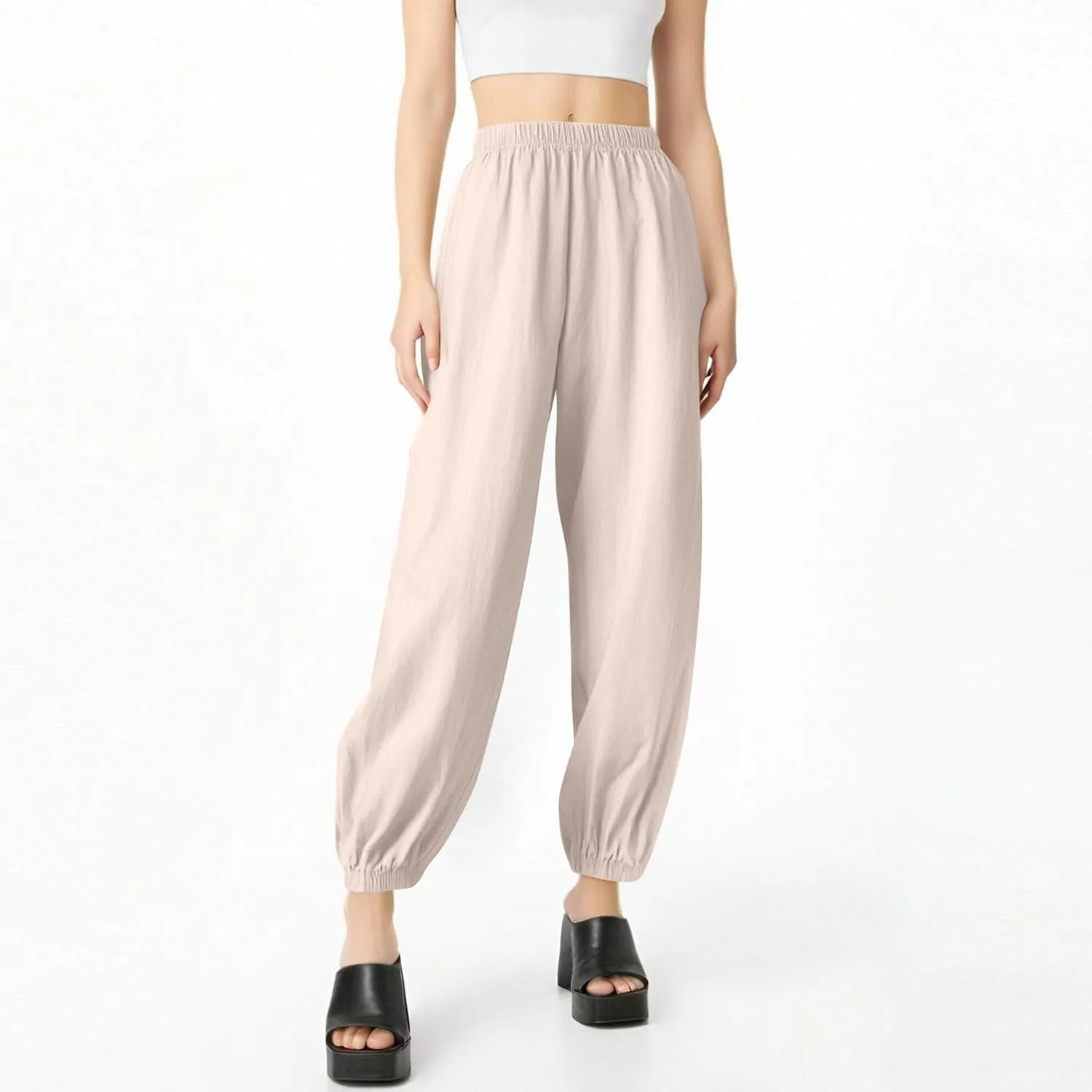 Wide Leg Pants for Women Cargo Summer, Black Linen Pants Women Trousers Cotton Linen Petite High Waisted