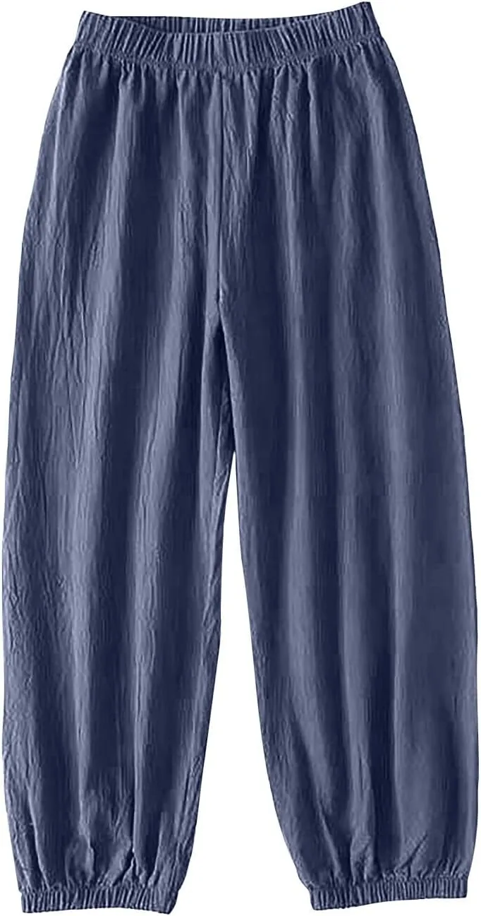 Wide Leg Pants for Women Cargo Summer, Black Linen Pants Women Trousers Cotton Linen Petite High Waisted