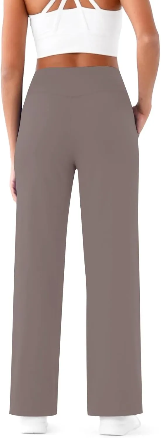 Wide Leg Yoga Pants for Women Crossover High Waisted Athletic Pants with Pockets Casual Comfy Lounge Pants