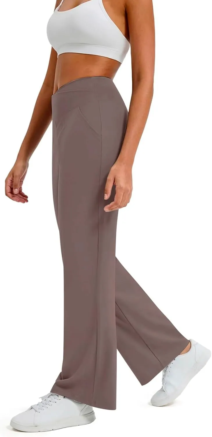 Wide Leg Yoga Pants for Women Crossover High Waisted Athletic Pants with Pockets Casual Comfy Lounge Pants