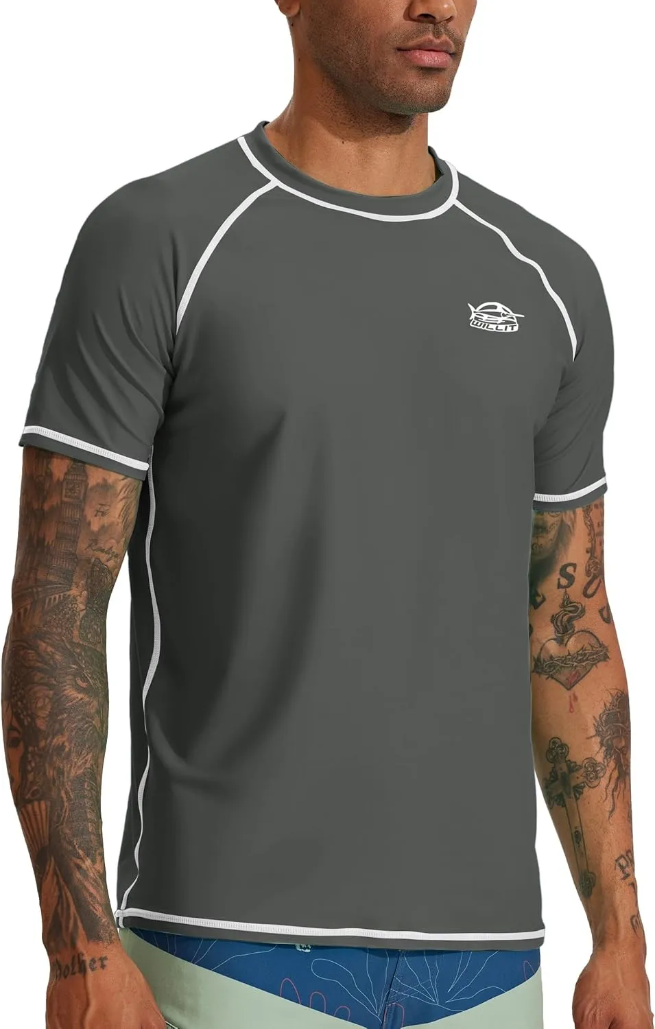 Willit Men's UPF 50  Rashguard Swim Shirt Short Sleeve SPF Sun Protection Quick Dry Water Beach Shirts Fishing Surf Shirt