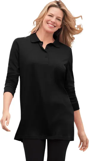 Woman Within Plus Size Long-Sleeve Polo Shirt