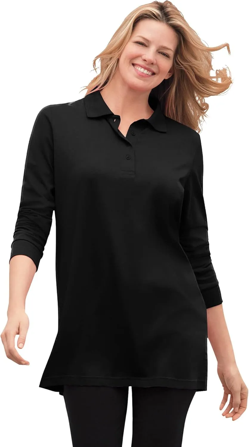 Woman Within Plus Size Long-Sleeve Polo Shirt