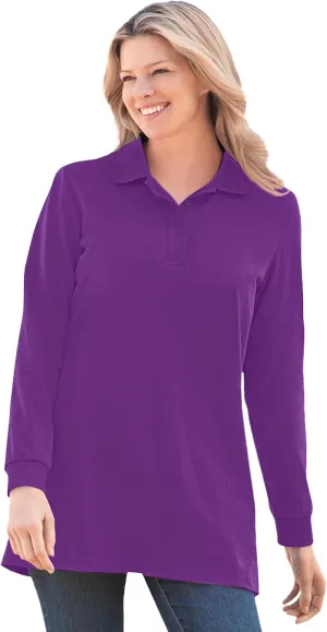 Woman Within Plus Size Long-Sleeve Polo Shirt