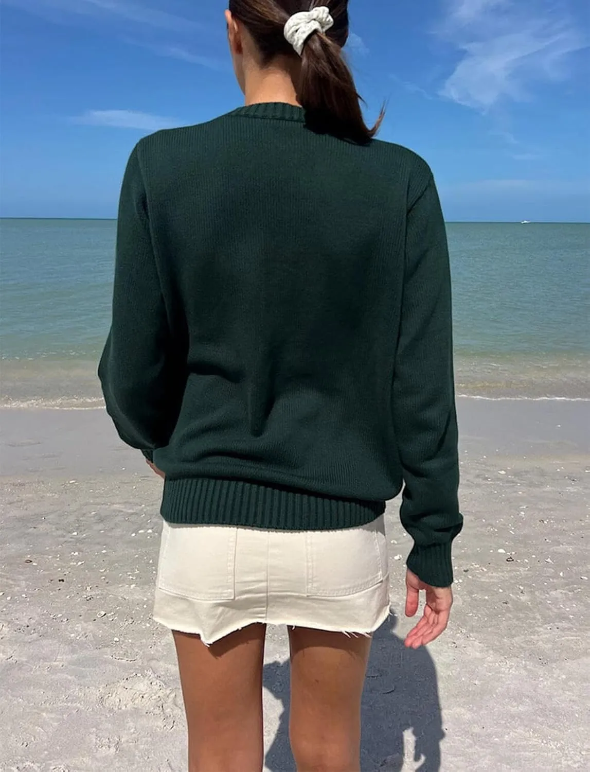 Women American Flag Sweater Long Sleeve Crew Neck Loose Fit Knit Pullover Tops USA Casual Loose Pullover Sweater