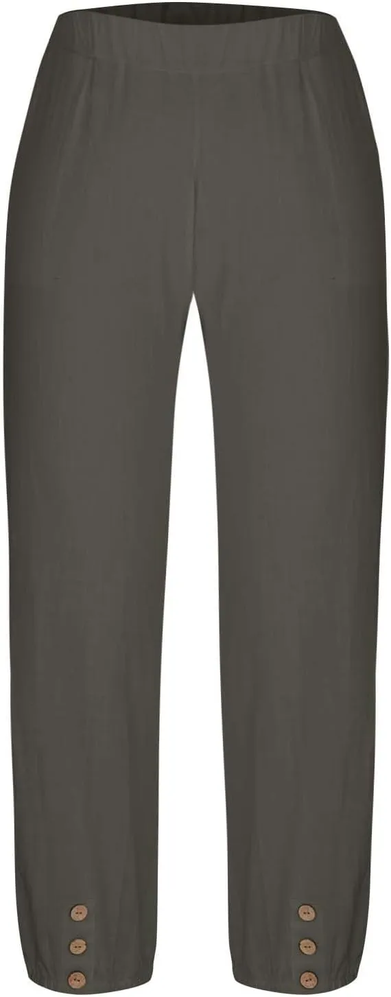 Women Capri Pants Casual Drawstring Elastic High Waist Baggy Wide Leg Cropped Pants Trousers for Ladies Summer Slacks