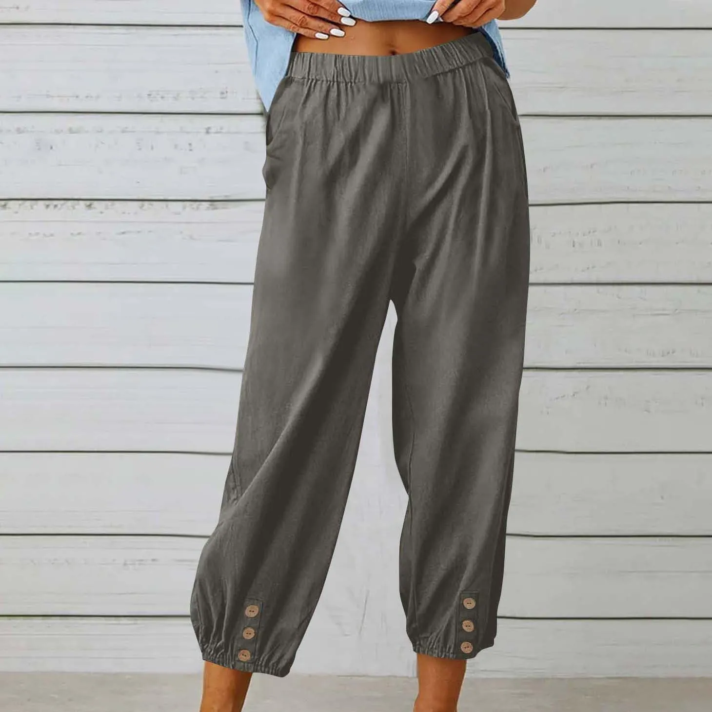 Women Capri Pants Casual Drawstring Elastic High Waist Baggy Wide Leg Cropped Pants Trousers for Ladies Summer Slacks