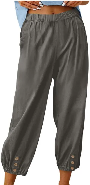 Women Capri Pants Casual Drawstring Elastic High Waist Baggy Wide Leg Cropped Pants Trousers for Ladies Summer Slacks