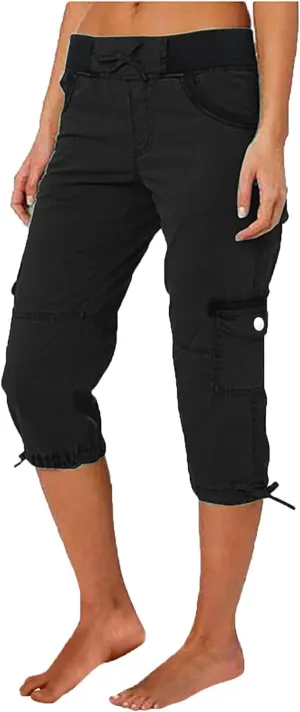 Women Cargo Capris Pants Wide Leg Casual Palazzo Pants Loose Lounge Beach Summer Cropped Trouser Shorts with Pockets