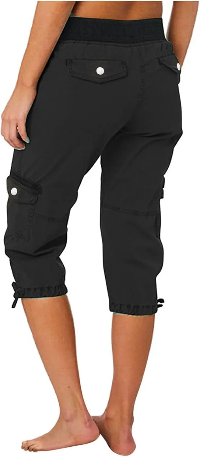 Women Cargo Capris Pants Wide Leg Casual Palazzo Pants Loose Lounge Beach Summer Cropped Trouser Shorts with Pockets