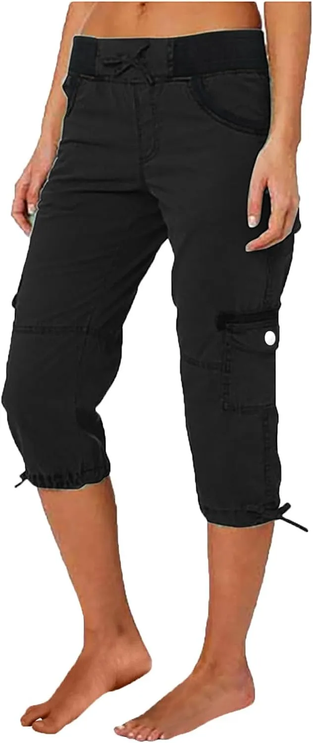 Women Cargo Capris Pants Wide Leg Casual Palazzo Pants Loose Lounge Beach Summer Cropped Trouser Shorts with Pockets