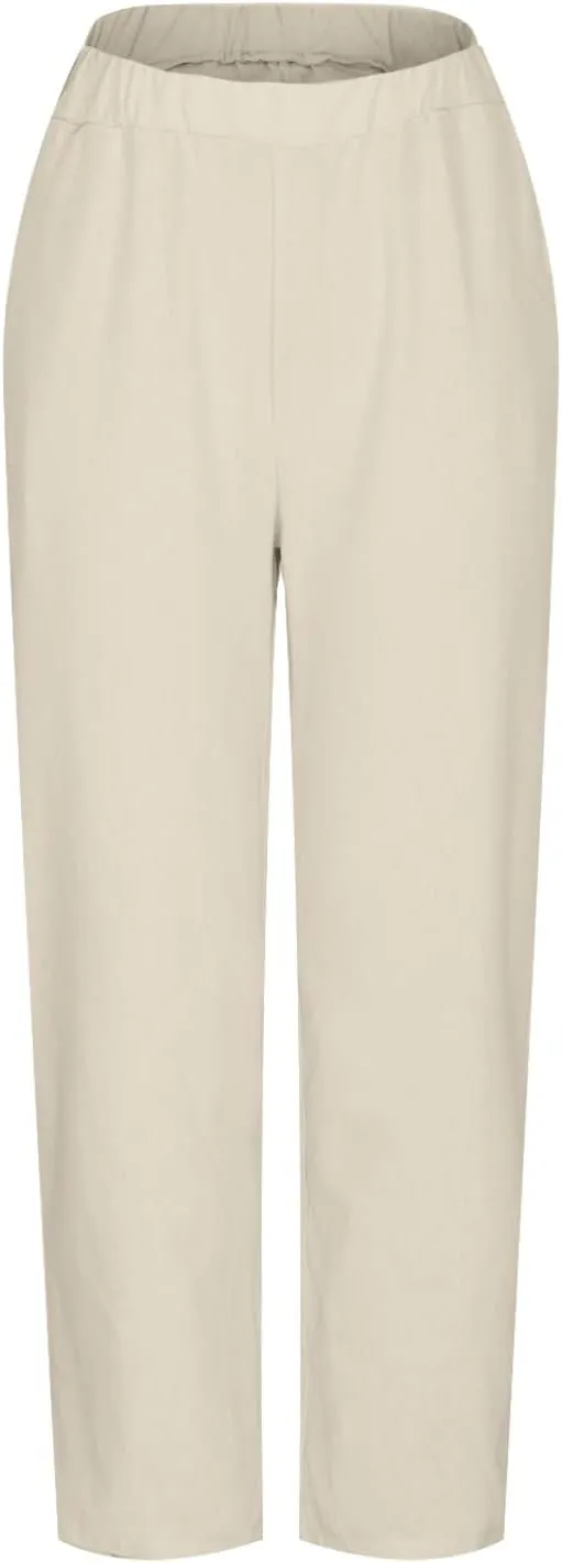 Women Casual Cotton Tapered Capri Cargo Pants Loose Elastic Waist Ankle Cropped Trouser Summer Work Slacks with Pocket