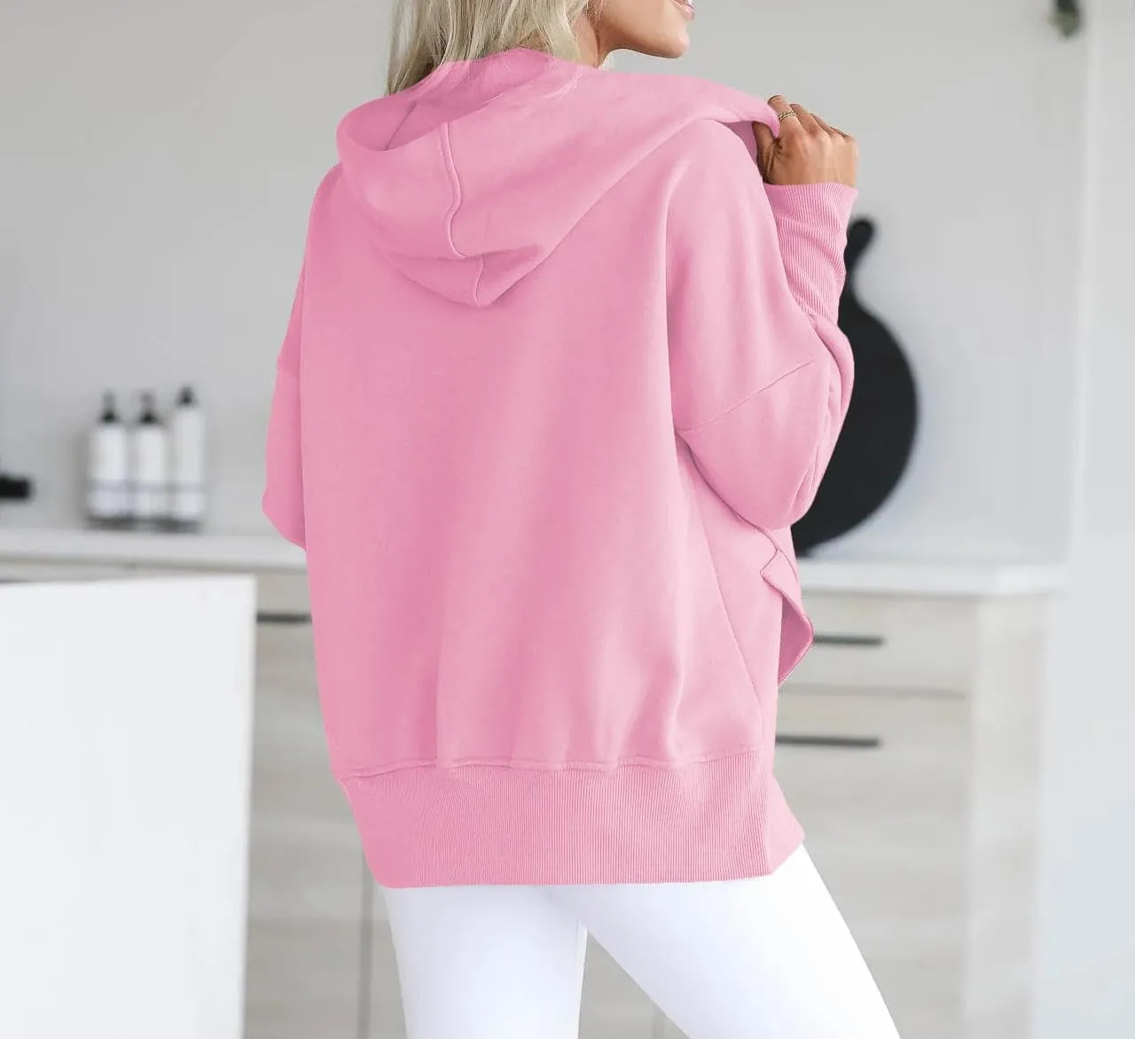 Women Causal Long Sleeve Hoodie Oversied Button Collar V Neck Sweatshirt Trendy Pullover Tops With Pockets Fashion 2024